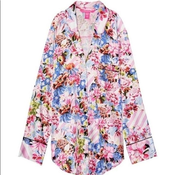 Rare Victoria's secret x mary katrantzou Fashion Show Silky Satin Floral Shirt S